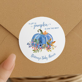 Blauwe pompoen grillig Baby shower Ronde Sticker