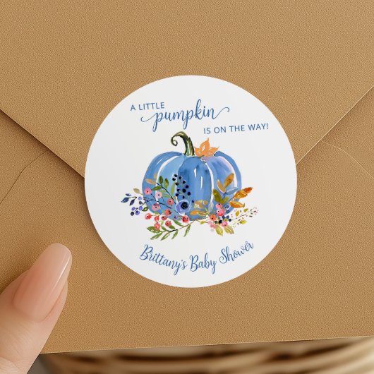 Blauwe pompoen grillig Baby shower Ronde Sticker