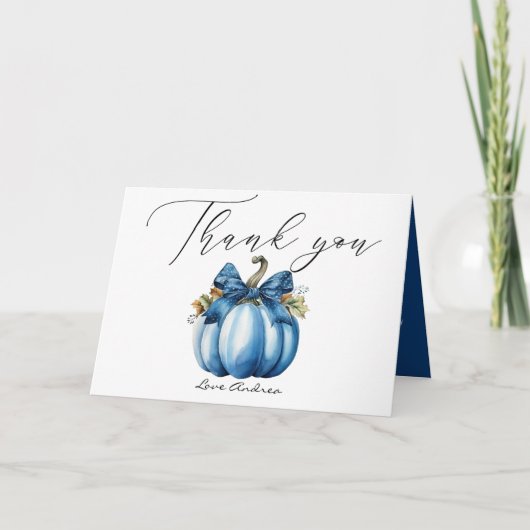Blauwe pompoen | Herfst Baby shower Bedankkaart (Voorkant)