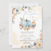 Blauwe Pompoen Herfst Baby shower Genderneutraal Kaart (Voorkant)