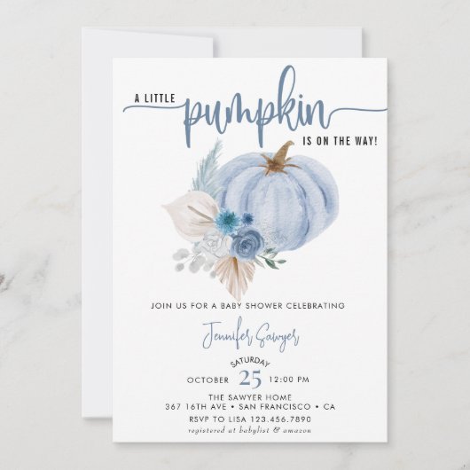 blauwe pompoen | Herfst Baby shower Kaart (Voorkant)