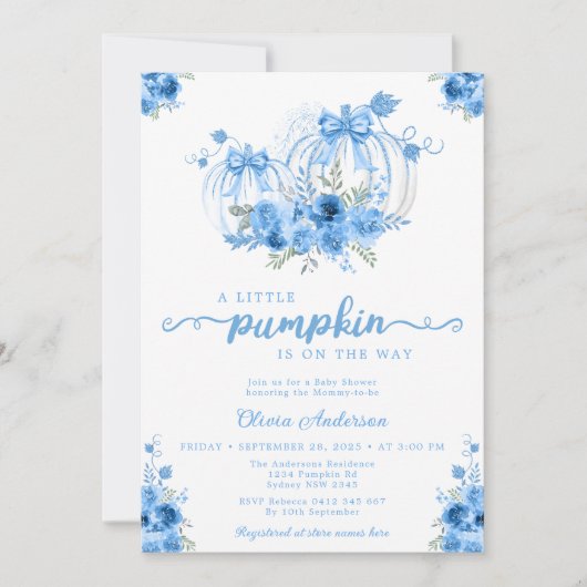 Blauwe pompoen Herfst Baby shower Kaart (Voorkant)