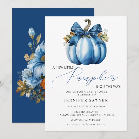 Blauwe pompoen | Herfst Baby shower Kaart (Voorkant / Achterkant)