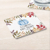 Blauwe pompoen Herfst Baby shower Kartonnen Onderzetters (Schuin)
