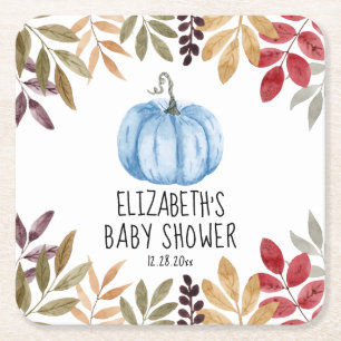 Blauwe pompoen Herfst Baby shower Kartonnen Onderzetters