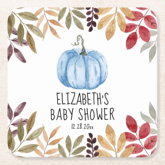 Blauwe pompoen Herfst Baby shower Kartonnen Onderzetters (Voorkant)