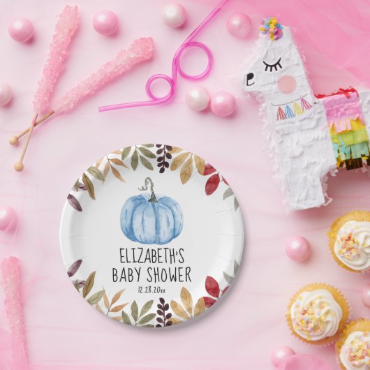 Blauwe pompoen Herfst Baby shower servetten Papieren Bordje (Feest)