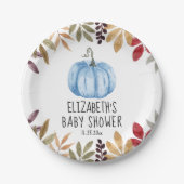 Blauwe pompoen Herfst Baby shower servetten Papieren Bordje (Voorkant)