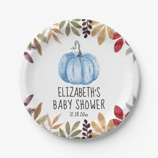 Blauwe pompoen Herfst Baby shower servetten Papieren Bordje (Voorkant)