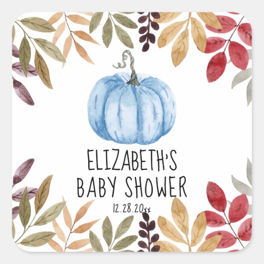 Blauwe pompoen Herfst Baby shower Vierkante Sticker (Voorkant)