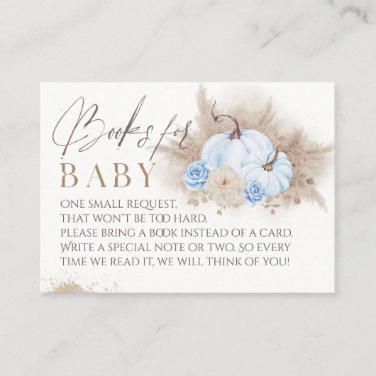 Blauwe Pompoen Herfst bloemenpampas Baby shower Bo Informatiekaartje (Voorkant)