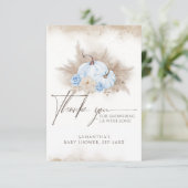 Blauwe Pompoen Herfst floral Boho Pampas Baby show Bedankkaart (Staand voorkant)
