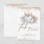 Blauwe Pompoen Herfst floral Boho Pampas Baby show Bedankkaart (Voorkant / Achterkant)