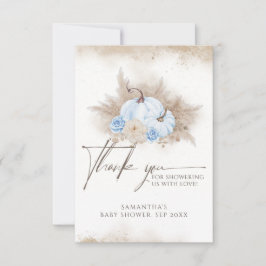 Blauwe Pompoen Herfst floral Boho Pampas Baby show Bedankkaart