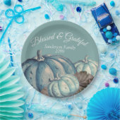 Blauwe Pompoen Herfst Party Grateful Blessed Papieren Bordje (Feest)