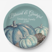 Blauwe Pompoen Herfst Party Grateful Blessed Papieren Bordje (Voorkant)