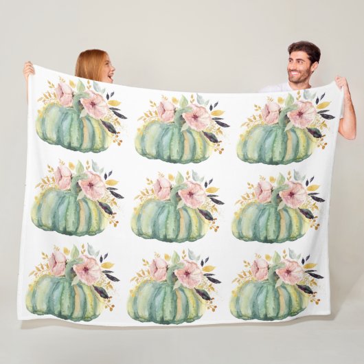 Blauwe pompoen herfst waterverf elegante herfst fleece deken (In situ)