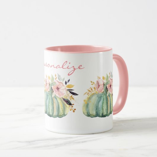 Blauwe pompoen herfst waterverf elegante herfst mok (Voorkant rechts)