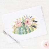 Blauwe pompoen herfst waterverf elegante herfst ovale sticker (Envelop)