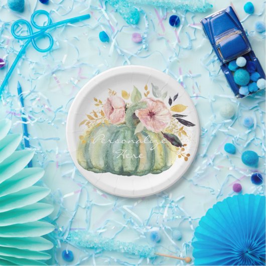 Blauwe pompoen herfst waterverf elegante herfst papieren bordje (Feest)