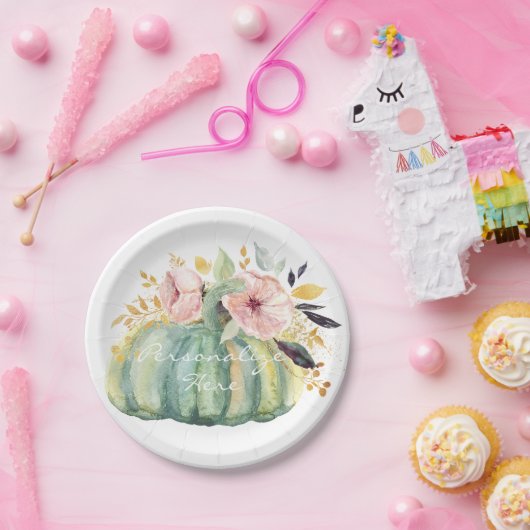 Blauwe pompoen herfst waterverf elegante herfst papieren bordje (Feest)