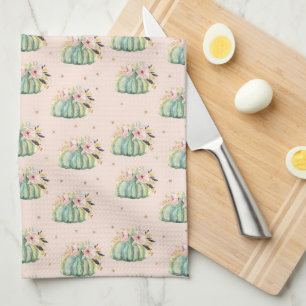 Blauwe pompoen herfst waterverf elegante herfst theedoek