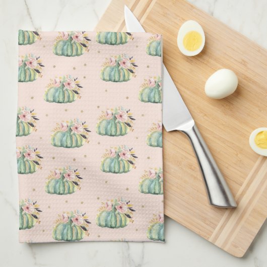 Blauwe pompoen herfst waterverf elegante herfst theedoek (Quarter Fold)