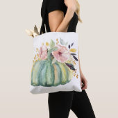 Blauwe pompoen herfst waterverf elegante herfst tote bag (Dichtbij)
