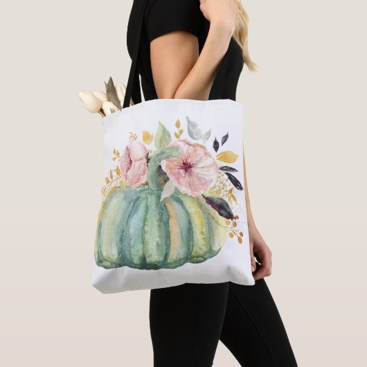 Blauwe pompoen herfst waterverf elegante herfst tote bag (Dichtbij)
