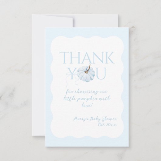 Blauwe pompoen Het is een Boy Modern Herfst Baby s Bedankkaart (Voorkant)