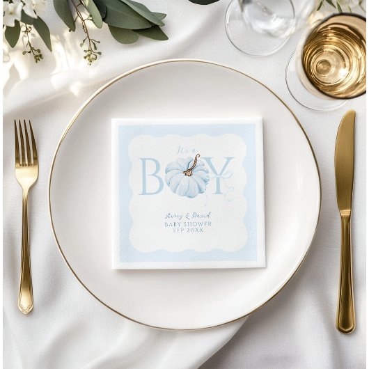 Blauwe pompoen Het is een Boy Modern Herfst Baby s Servet