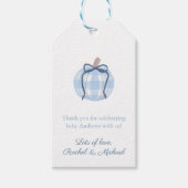 Blauwe pompoen met boog Baby shower Cadeaulabel (Voorkant)