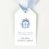 Blauwe pompoen met boog Baby shower Cadeaulabel