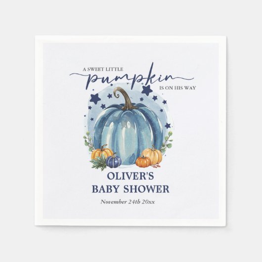 Blauwe pompoen op zijn weg Boy Baby shower papier Servet (Voorkant)