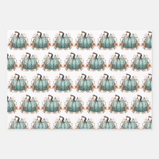 Blauwe Pompoen Rustieke Thanksgiving Papieren Inpakpapier Vel (Voorkant 3)