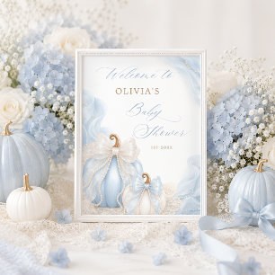 Blauwe Pompoen Strik Baby Shower Welkom Poster