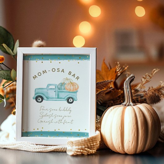 Blauwe Pompoen Truck Moderne Herfst Baby Shower Ba Poster