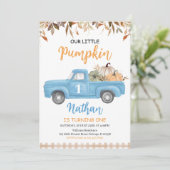 Blauwe Pompoen Truck Verjaardag Kaart (Staand voorkant)