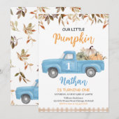 Blauwe Pompoen Truck Verjaardag Kaart (Voorkant / Achterkant)