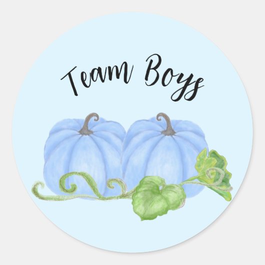 Blauwe pompoen tweeling gender onthullen Team Boys Ronde Sticker (Voorkant)