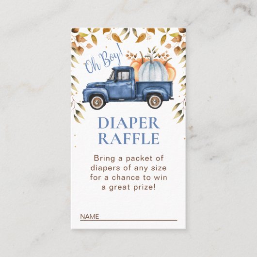 Blauwe Pompoen Vrachtwagen Bladblad Luier Raffle I Visitekaartje (Voorkant)