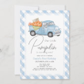 Blauwe Pompoen Vrachtwagen Gingham Jongen 1e Verja Kaart (Voorkant)