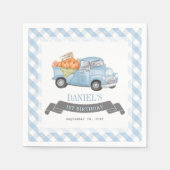 Blauwe Pompoen Vrachtwagen Gingham Jongen 1e Verja Servet (Voorkant)