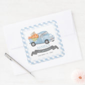 Blauwe Pompoen Vrachtwagen Gingham Jongen 1e Verja Vierkante Sticker (Envelop)