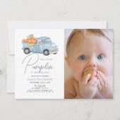 Blauwe Pompoen Vrachtwagen Gingham Jongen Foto 1e Kaart (Voorkant)