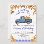 Blauwe Pompoen Vrachtwagen Herfst Foliage Verjaard Kaart (Voorkant)