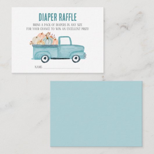 Blauwe Pompoen Vrachtwagen Luier Raffle Informatiekaartje (Voorkant / Achterkant)