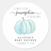 Blauwe Pompoen Waterverf Baby Jongensdouche Ronde Sticker (Voorkant)