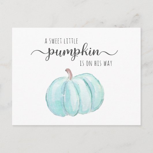 Blauwe Pompoen Waterverf Baby Jongensdouche Uitnodiging Briefkaart (Voorkant)