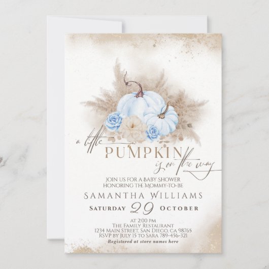 Blauwe Pompoen Waterverf boho baby boy douche Kaart (Voorkant)